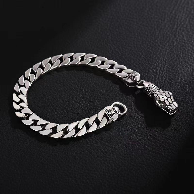 Cheap Silver Color Retro Cuban Chain Bracelet Men's Personality Retro