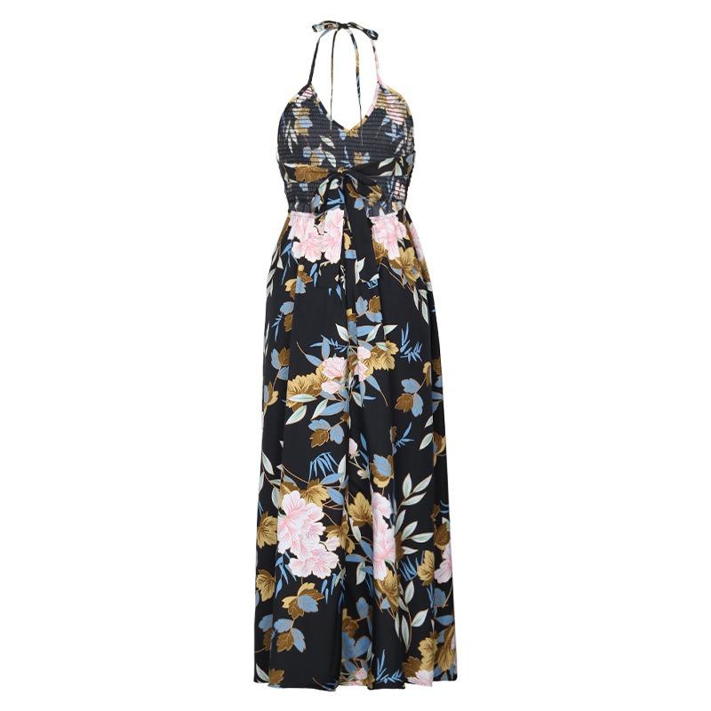 Vacation Casual Suspender Long Skirt Sexy Elegant V-neck Floral Dress