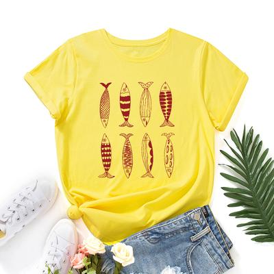 Cotton T-Shirt Short Sleeve Round Neck Women 2d Print Tops