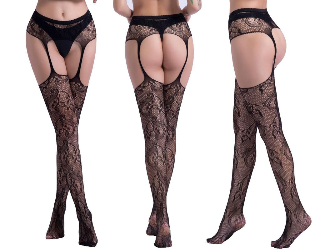 Four-Sided Open Suspenders, Pantyhose, Beautiful Legs, Elastic Fishing Net Socks, Hollow Cross Suspenders, Integrated Stockings, Small Grid