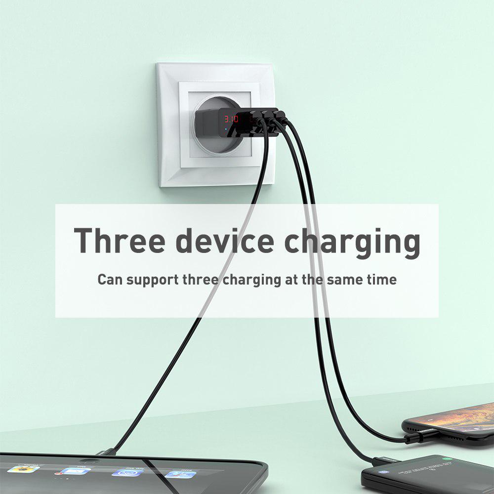 KEYSION LED Digital 3 Ports USB Charger Universal Wall Mobile Phone Charger For iPhone For Samsung