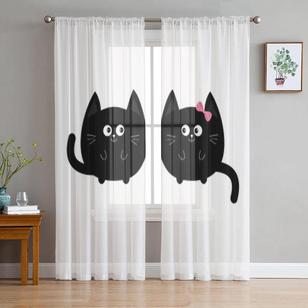Urocza para kociąt romantyczne tiulowe zasłony do salonu kuchenne zasłony okienne Home Decor przezroczysta zasłona do sypialni dla dzieci