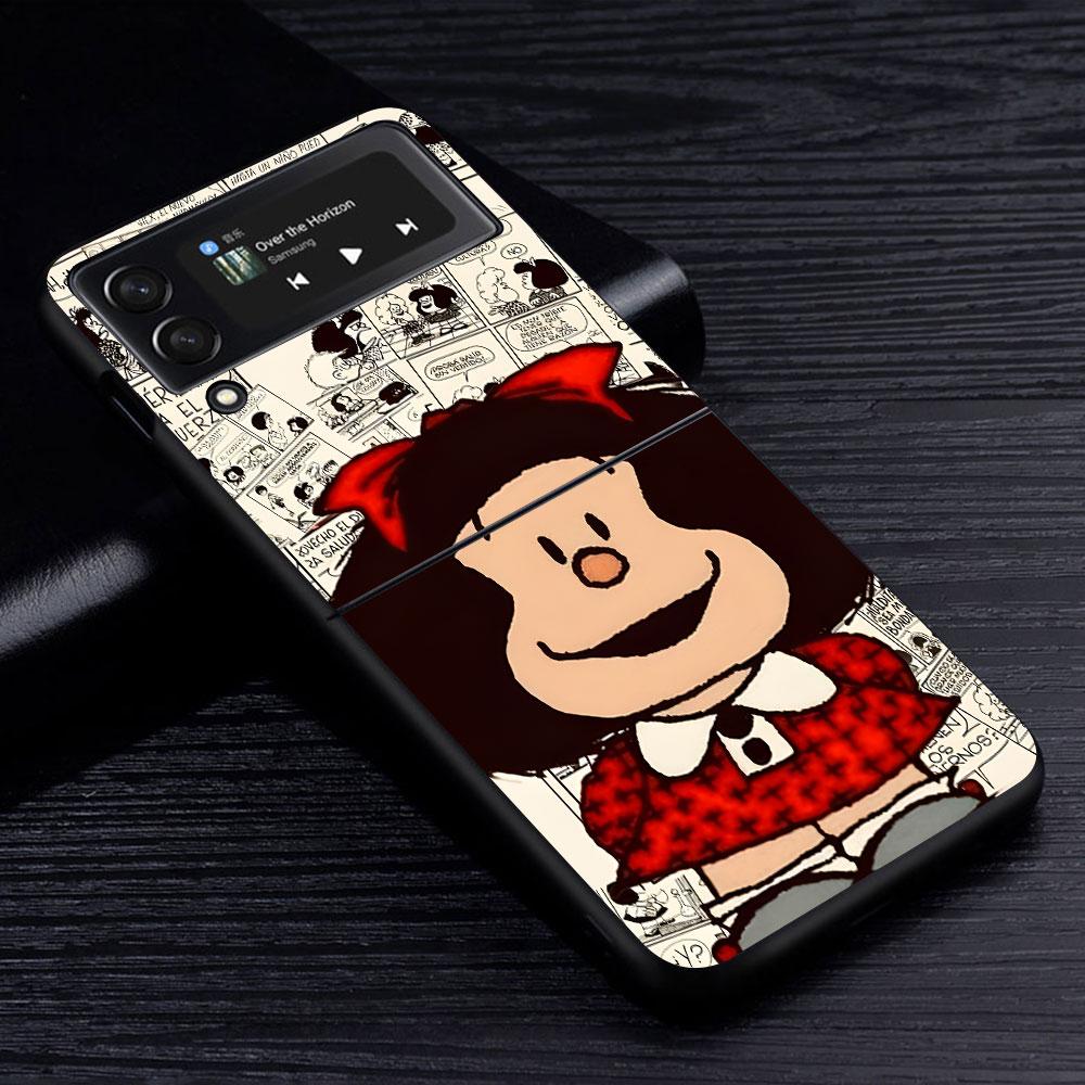 Cute Mafalda Case for Samsung Galaxy Z Flip4 Flip3 5G PC Hard Cell Phone Shell Z Flip 4 3 Black Coque Zflip4 Zflip3 Cover