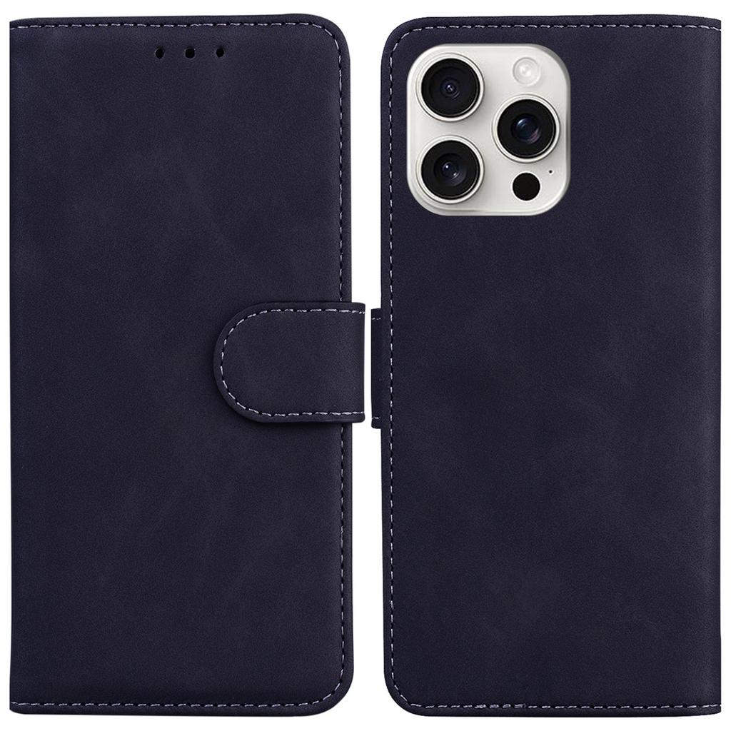 For iPhone 16 Pro Max Case Solid Color PU Leather Stand Phone Cover