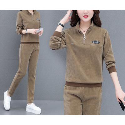 Corduroy Casual Sports Suit for Women, Spring and Autumn Loose Large Size Fashionable Two-piece Set