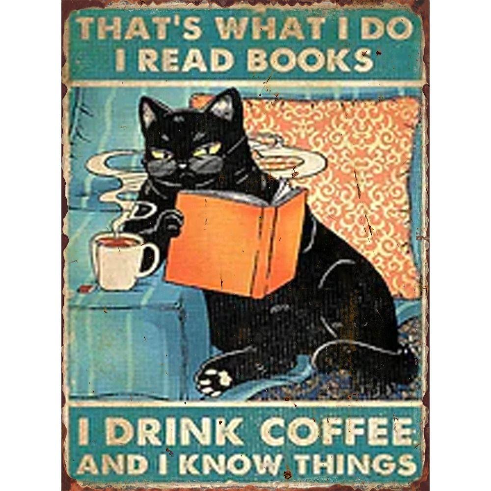 Retro Katze Kaffee Metallblechschild Wanddeko Vintage Küchenkunst 20x30 cm