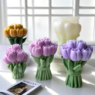 DIY Valentine's Day Flowers Tulip Bouquet Silicone Mold Handmade Aroma Candle Gypsum Molds Soap Candle Making Supplies