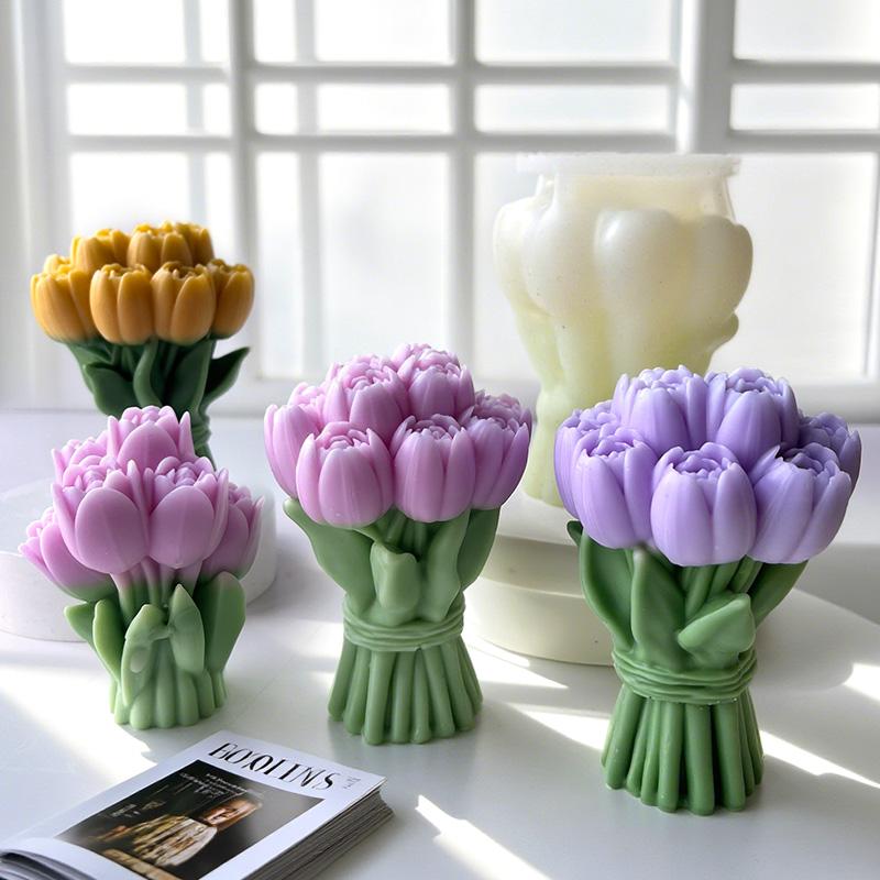 DIY Valentinstag Blumen Tulpenstrauß Silikonform Handgemachte Aroma Kerze Gipsformen Seife Kerzenherstellung Zubehör