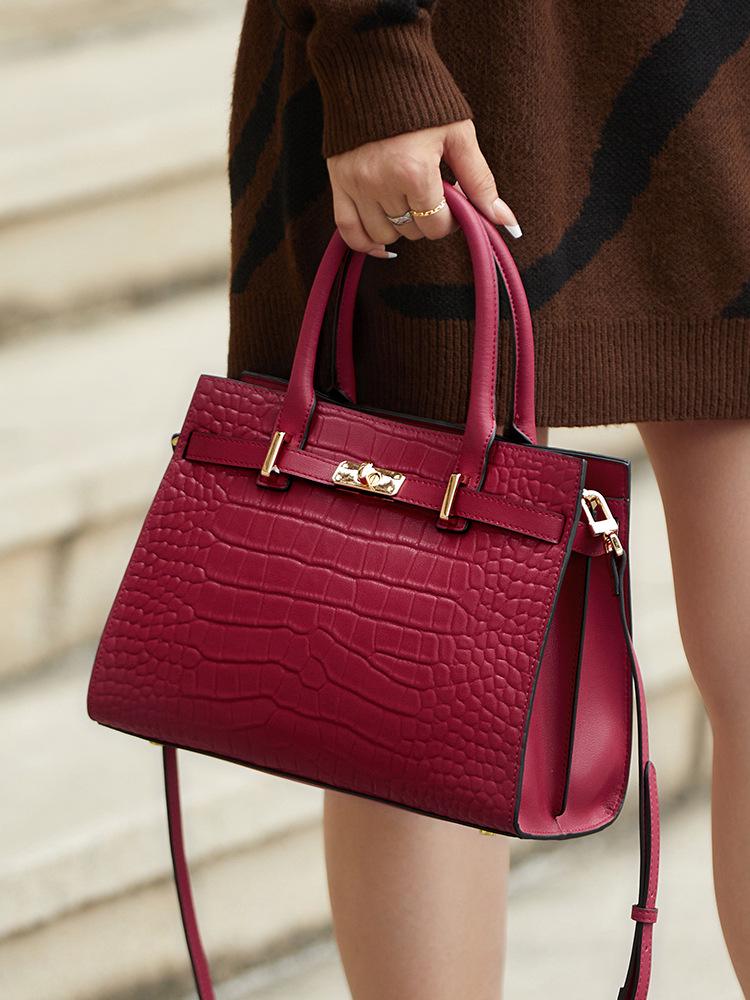 Leopard Print Genuine Leather Women's One-Shoulder Black Handbag 2025 