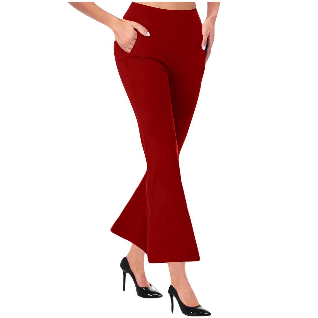2024 Women's Casual Knitted Flare Pants with Side Pockets - Slimming Design and Long Leg Effect