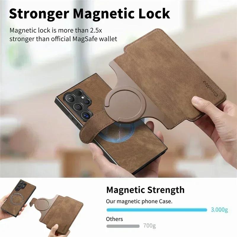 For Samsung S26 S25 S24 S23 FE S22 S21 Note20 Ultra Plus Magsafe Case Detachable Magnetic Card Holder Wallet Flip Leather Cover