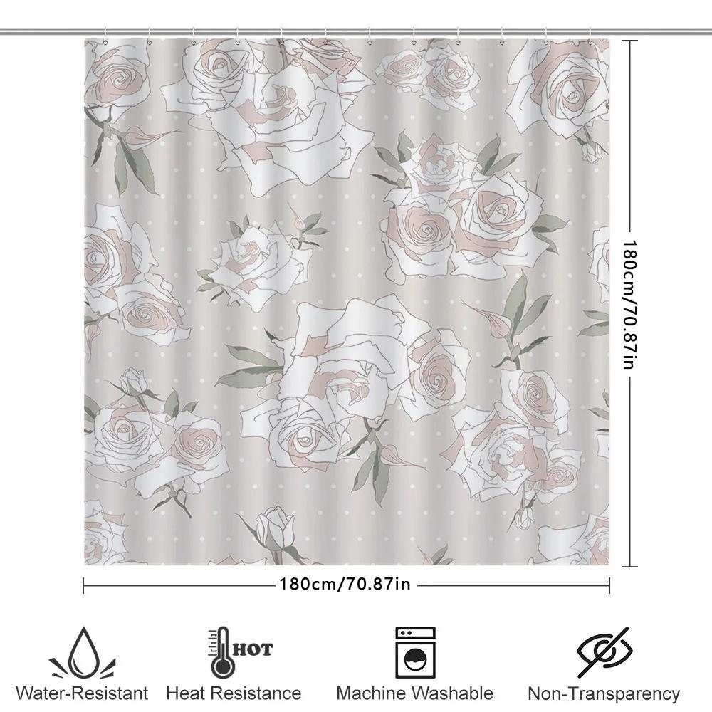 Luxury Floral Print Shower Curtain For Bathroom Decor Neutral Pink, White And Green Colors Water Repellent Fabric Waterproof Bat