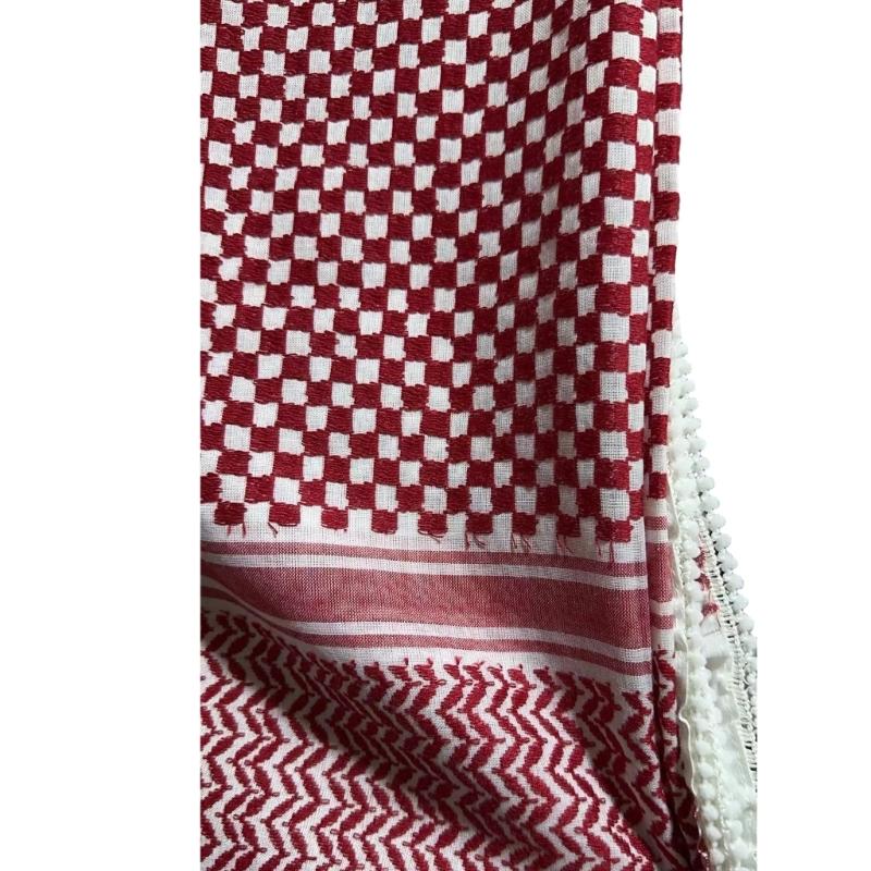 Palestine Man Scarf with Checkered Pattern Pray Turban for Men Windproof Scarf