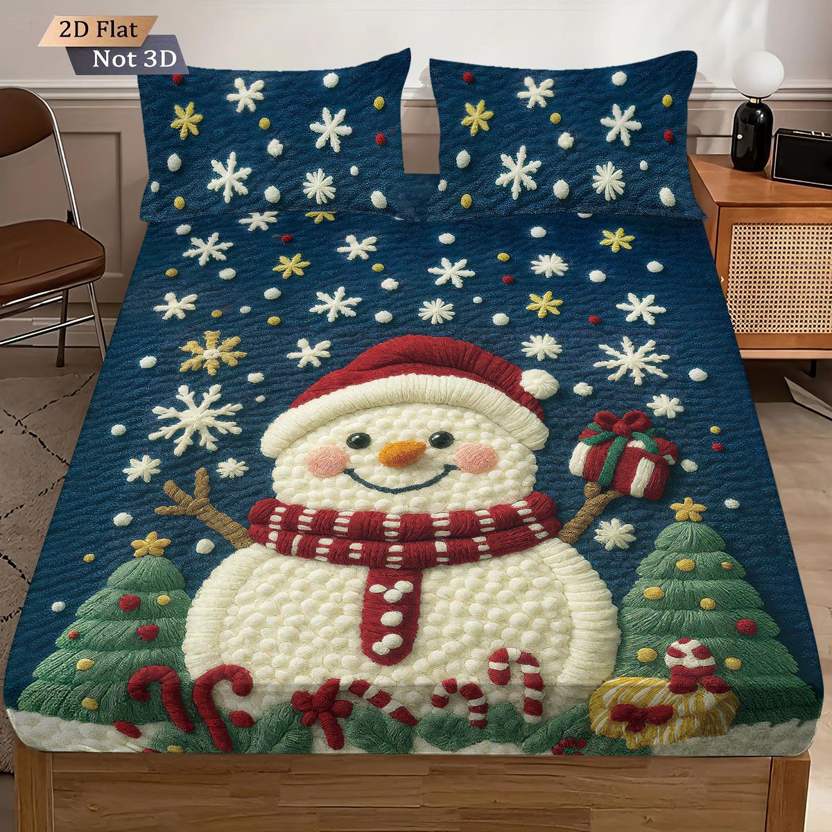 

3 шт. Комплект бесшовных простыней с принтом снеговика «Счастливого Рождества» разных размеров, удобное покрывало для кровати, спальное белье для спальни, праздничное украшение 90x191
