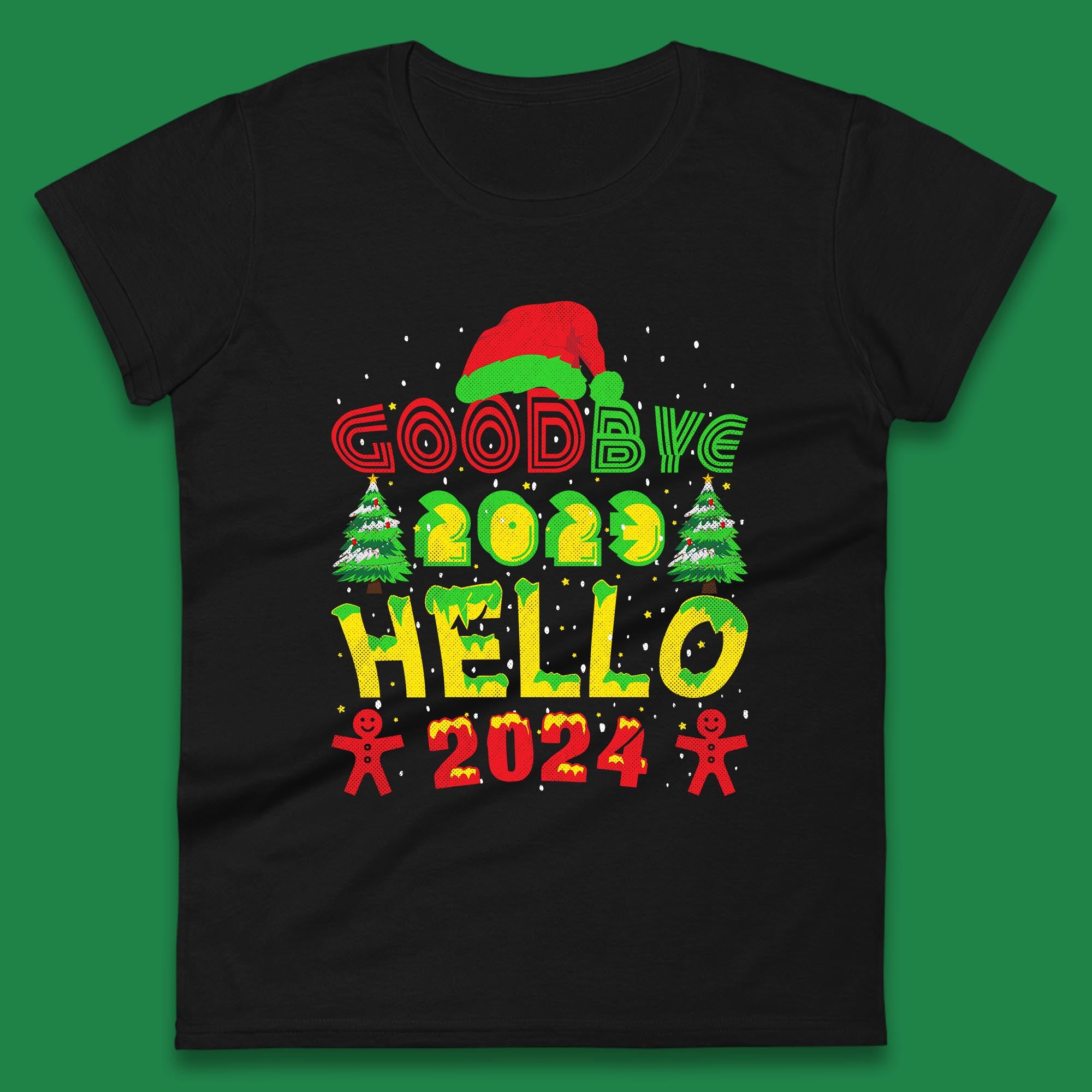 

Good Bye 2023 Hello 2024 Merry Christmas Funny Happy New Year Xmas Womens Tee T Shirt Mens Tops Unisex Top XL