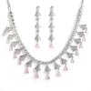 Rhodium Plated Silver Toned White American Diamond Studded Necklace With Earring Jewellery Set For Woment and Girl