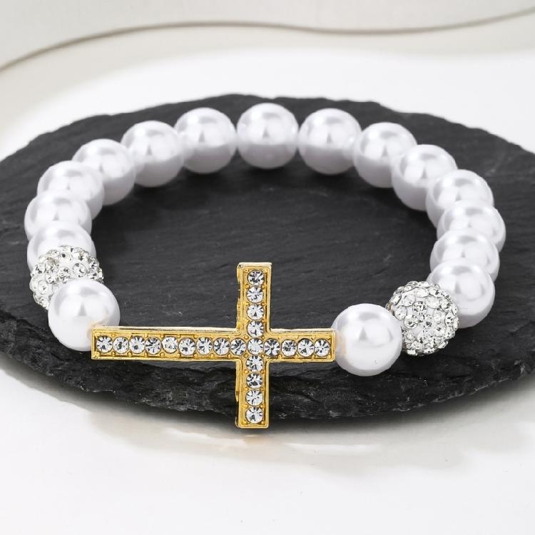 Expandable Wrist Jewelry with Intricate Religious Pendant and Alloy Construction Beaded Bracelet Suitable for Daily Styling