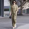 Tencel Linen Summer 2026 Korean Style Two-Piece Set: Top & Wide-Leg Pants for Middle-Aged Women