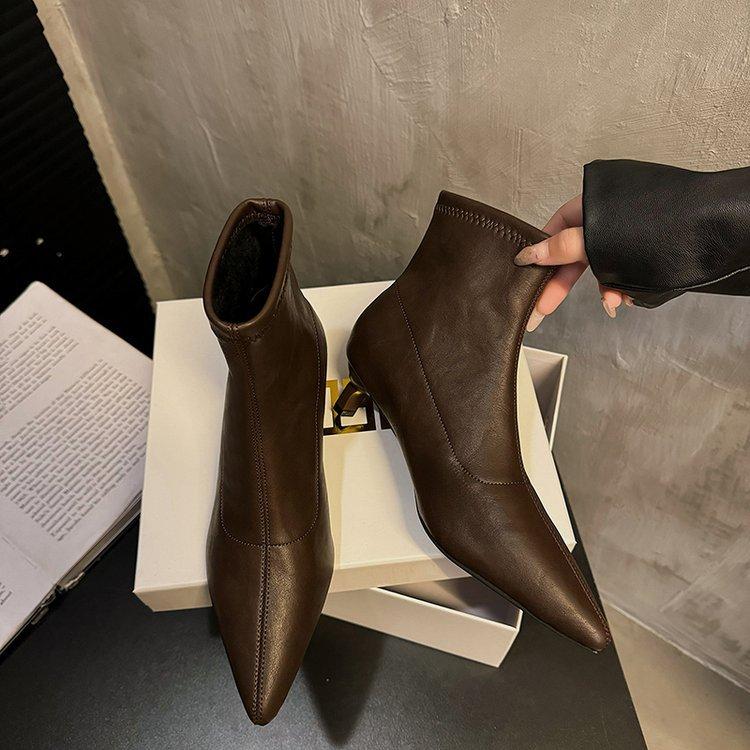 

Pointed short boots women s 2025 autumn and winter new boots high heels thin boots short boots wedge heels chelsea boots 40