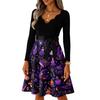 Women's Vintage Casual Halloween Dress with Long Sleeve V-Neck and Blood Drop Print