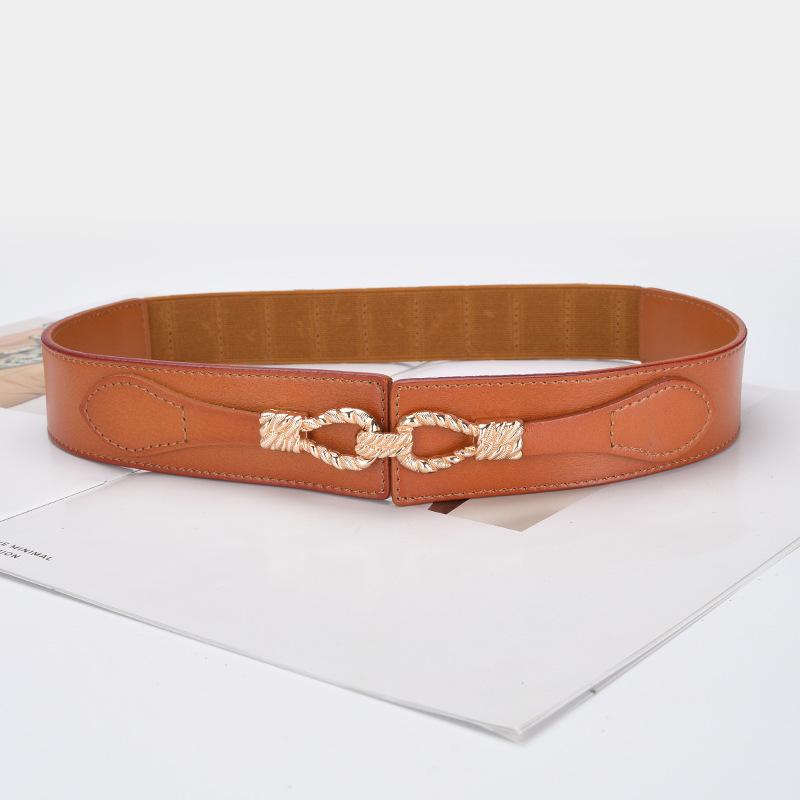 Cowhide Elastic Waist Seal for Women Versatile Retro Leather Wide Belt with Windbreaker Jacket Trouser Waist Closure Wide Belt