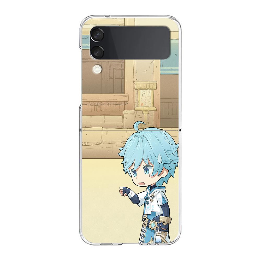 Genshin Impact klee Sayu Qiqi xiao For Samsung Galaxy Z Flip 3 4 5 Hard Folding Clear PC Phone Case For Samsung Z Flip3 Cover