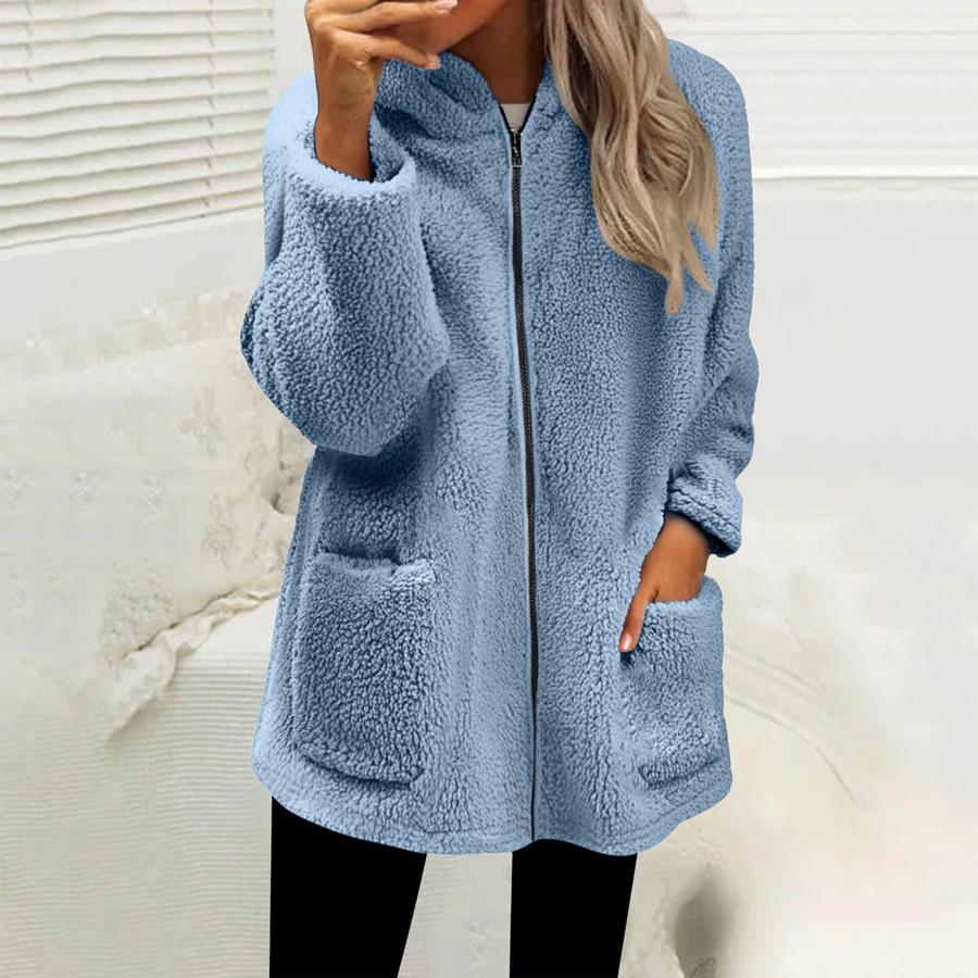 Winter Loose Fleece Women's Long Sleeve Hoodie Zip Up Cardigan Coat