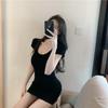 Retro slim fit and thin round neck edge high waist and thin pure desire dress Spice girl hip wrap short skirt versatile