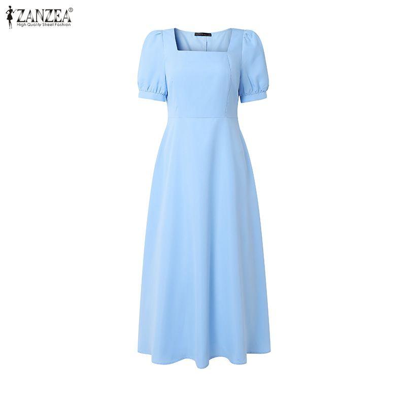ZANZEA Abito Casual Elegante da Donna con Scollo Quadrato e Maniche Corte