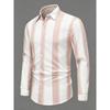 Men's Olive Green Vertical Striped Long Sleeved Shirt with Collar, European and American Business Daily Casual Versatile Top