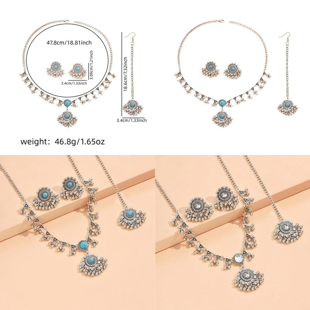 Ethnic Fusion Necklace And Earring Set With Tassel Accents For Wedding Fashion Jewelry