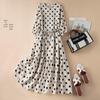 Spring/Summer Artistic Polka Dot Linen Five-Sleeve Retro Pullover Loose Mid-Length Dress