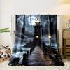 A Lighthouse Illuminates a Wooden Pier Over Rough Seas Under a Full Moon. for All Seasons Blanket Lunch Break Throw Gift