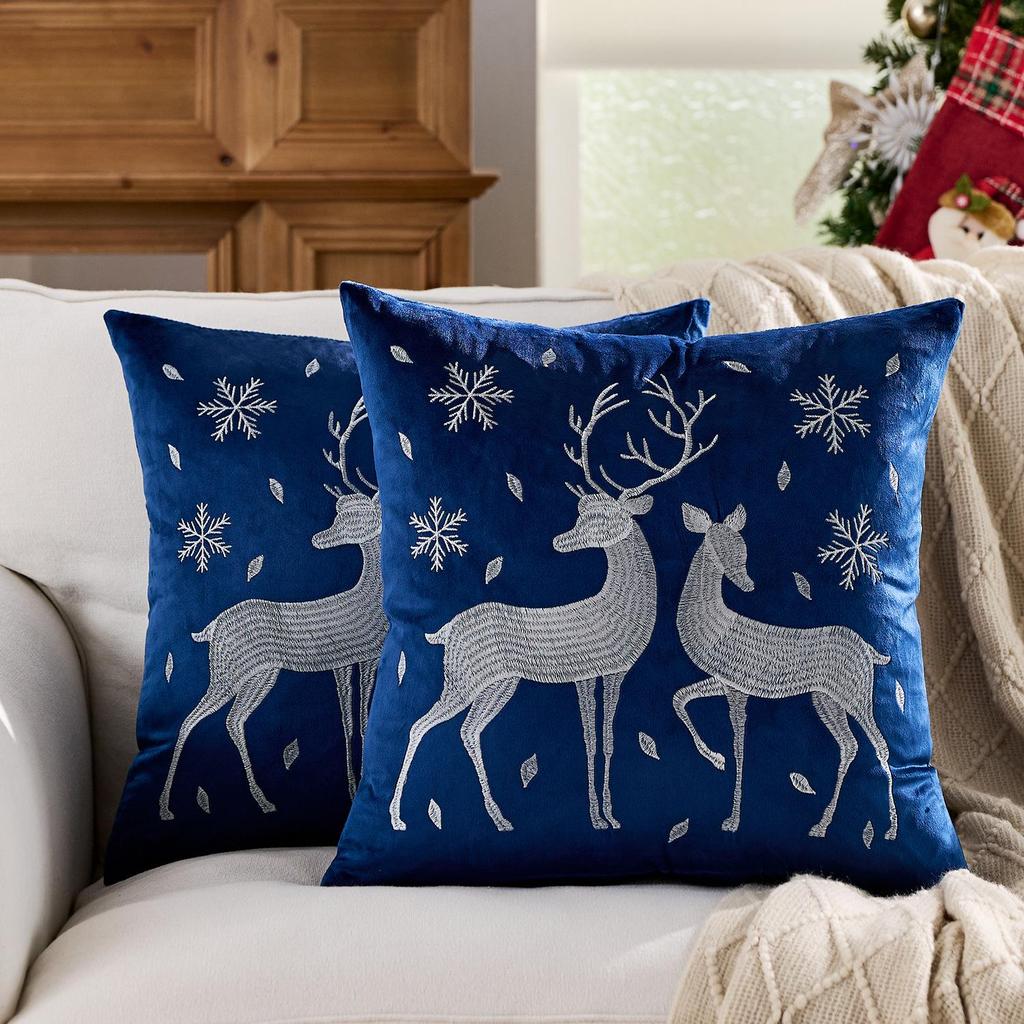 Reindeer Christmas Pillowcase, Winter Snowflake Embroidery Cushion Cover 45x45cm, Cross-border Bestseller
