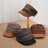 Suede leopard print color matching retro pleated equestrian hat women's spring and autumn new face small beret versatile sun hat