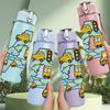 1PC Forklift Truck Toy Letter A Pattern 750ml Color Plastic Sports Water Bottle Leakproof Flip Straw Lid Suitable for Sports Office Home Use