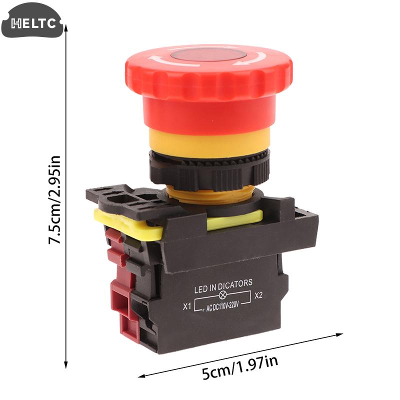 22MM LA36M Emergency Stop Button Switch E-Stop Plastic Mushroom Push Button Switches ON OFF With LED Light 12V-24V 110V 220-380V