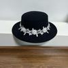 White French Autumn and Winter Woolen Top Hat Ladies British Big Head Versatile Elegant Lace Flower Flat Top Hat