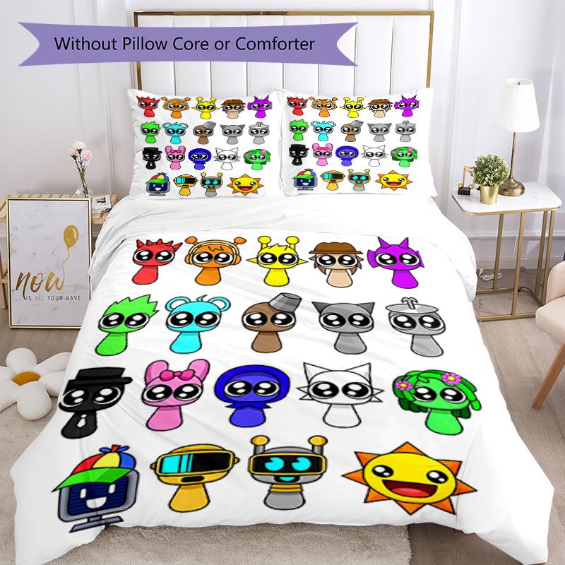 3pcs Sprunki9 pattern bedding set duvet cover set includes duvet cover &pillowcases, perfect all season bedroom decoration & gift