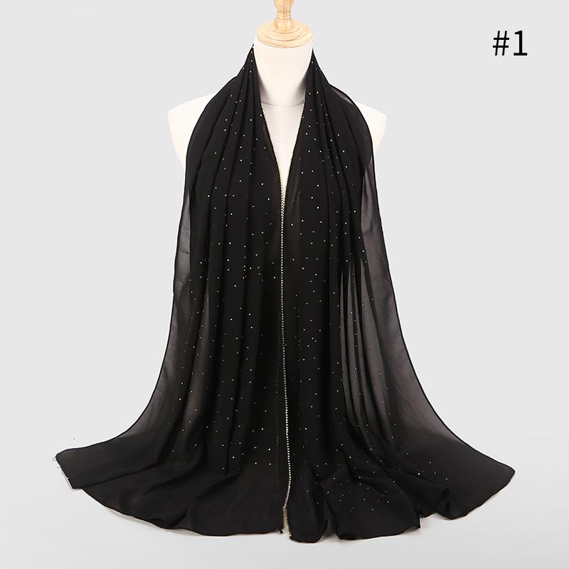 Muslim Rhinestone Hijab Scarf Gold Zipper Hijab Chiffon Plain Headwrap Long Shawl Headscarf Islamic Foulard