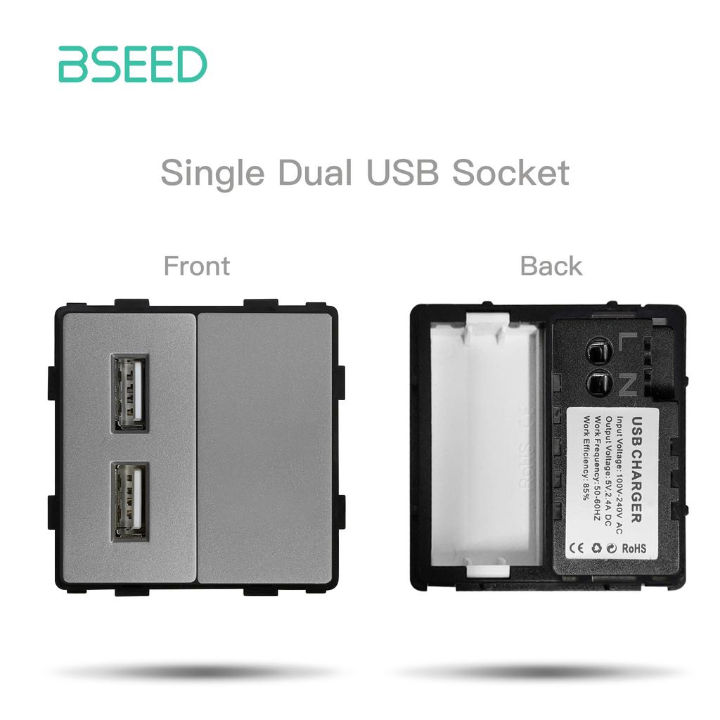 BSEED Mechanical Button Switches TV ST RJ45 Internet CAT5/6 Sockets EU French USB-C Wall Power Socket Glass Frames DIY Parts