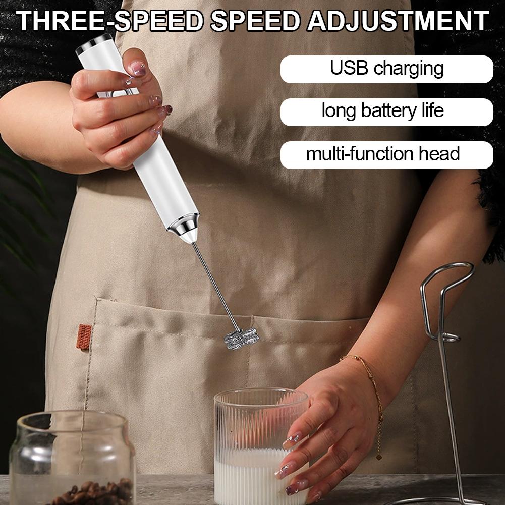 Black Handheld Milk Frother USB Rechargeable Electric Whisk With 3 Heads 3 Speeds Coffee Frother For Latte Cappuccino Egg Beater
