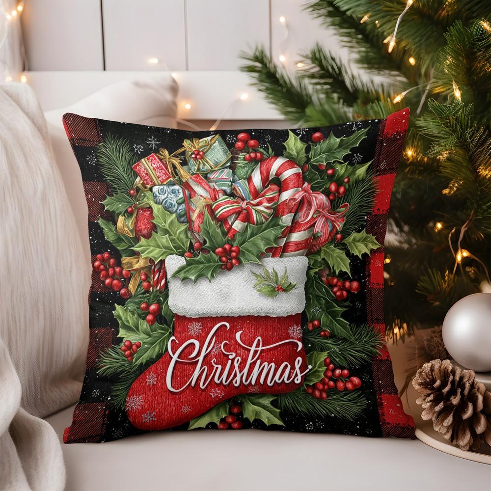 Home Decor Santa Sleigh and Reindeer Merry Christmas Pillow Pattern Cushion Cover Suitable for Sofa Bedroom Car Pillow Cover