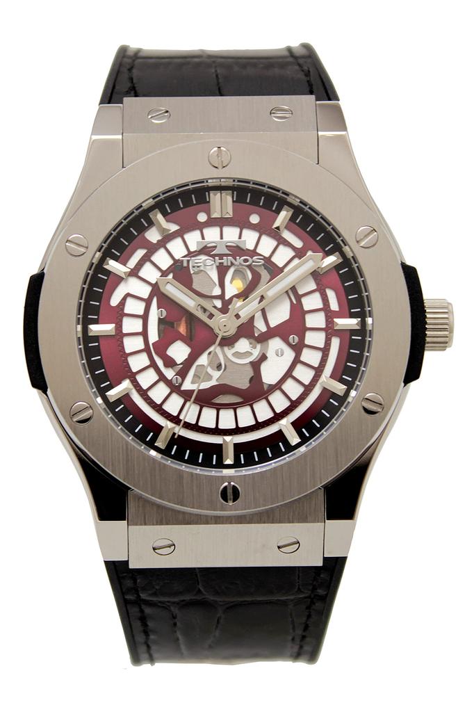 Technos T6B55SR Skeleton Black Watch, Men's,