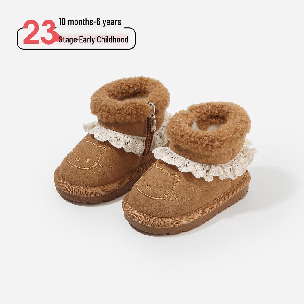 2025 Winter Toddler Girls' Thick Sole Plush Cotton Snow Boots - Outdoor Wear, Plus Velvet, Warm