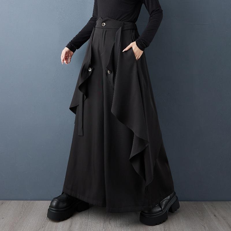 Pluss størrelse Svart Vintage høy midje Casual løse Vår høst vide ben Bukser Damebukser