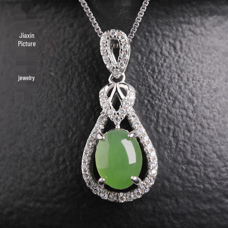 

Antique Style 925 Silver Jade Pendant - Heart-Shaped Cabochon Hetian Jasper, Qipao Hanfu Jewelry, with Certificate. 925 Silver
