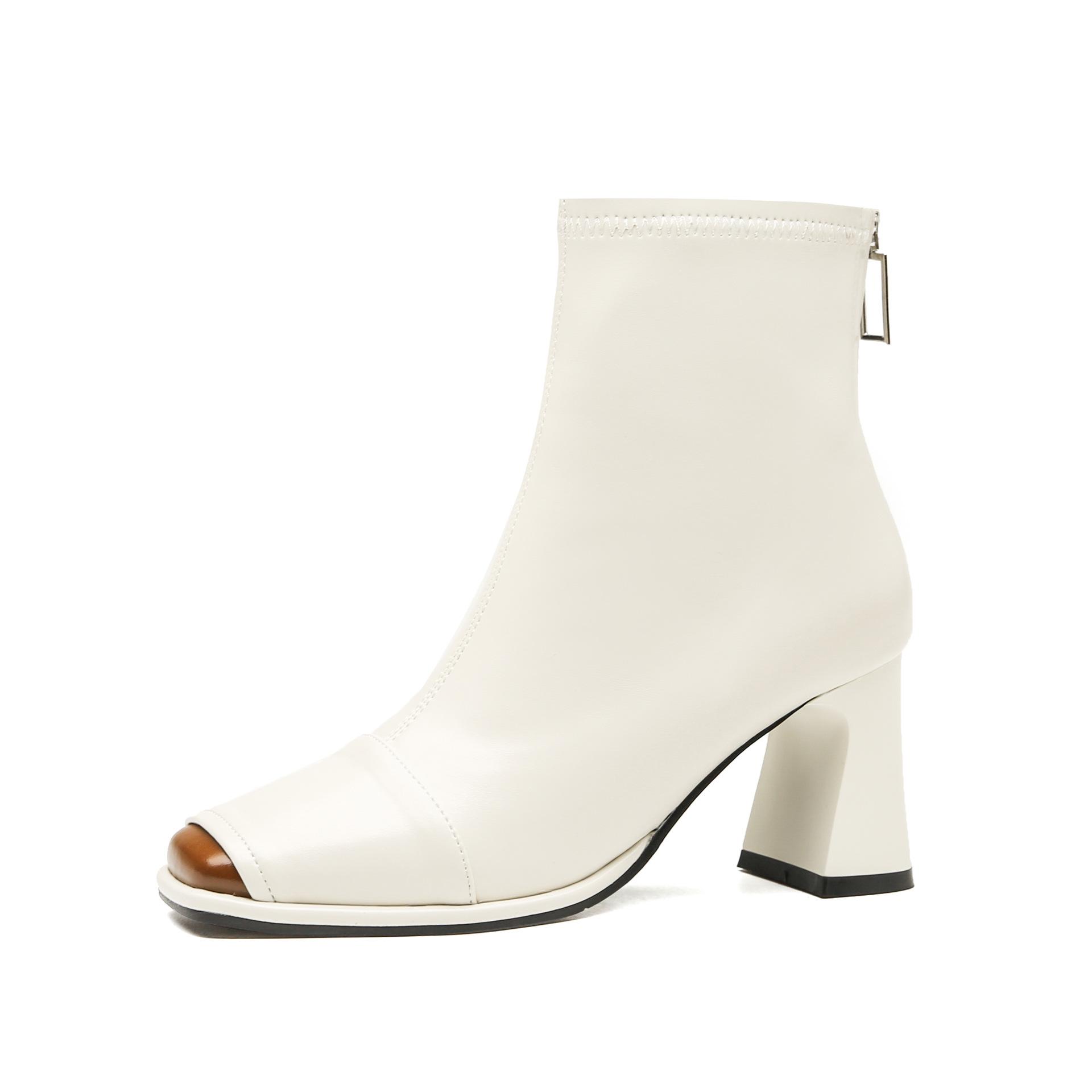 

Белые короткие ботинки женские ботинки Martin новые осенние и зимние маленькие ботильоны квадратный носок толстый каблук высокие каблуки тонкие ботинки 39