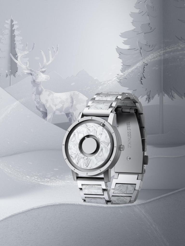 EUTOUR Magnetic Watch with Camouflage and Casual Quartz Magnetic Ball 3 ATM Water 36mm and Silver Resin Strap Women's Dial, Stylish, Elegant, Simple,