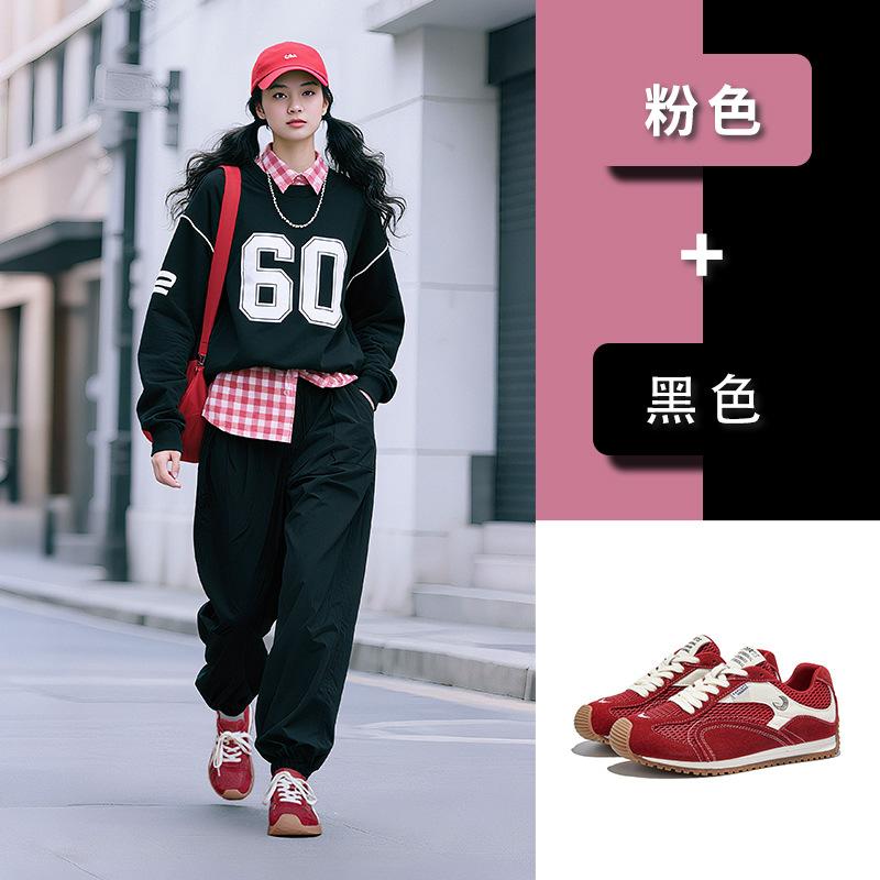 Leather red Dexun shoes women's 2025 autumn new women's shoes commuting versatile shoes women's casual platform sports shoes